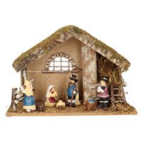Complete kinder kerststal met 7x st kerststal beelden - 42 x 19 x 30 cm - hout/polyresin - thumbnail