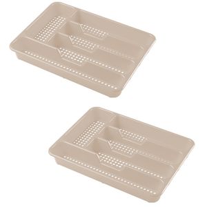 2x stuks bestekbak/bestekhouders 5-vaks taupe 34 x 25 x 4 cm