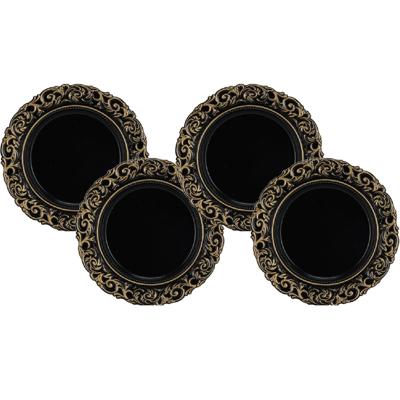 Kaarsenborden/onderborden - Set van 6x stuks - rond - zwart - kunststof - D36 cm - kaarsonderzetter
