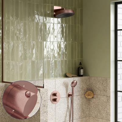Regendouche set SaniClear Evolution Stripes | 30 cm | Incl.Inbouwdeel | 2 standen handdouche | Geborsteld koper