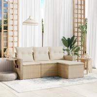 4-delige Loungeset met kussens poly rattan beige