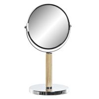 Badkamerspiegel / make-up spiegel rond dubbelzijdig metaal zilver D19 x H34 cm - Make-up spiegeltjes - thumbnail