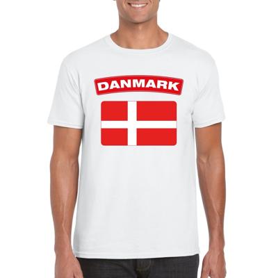 Denemarken supporters t-shirt - met vlag print - wit - voor heren - landen - kleding