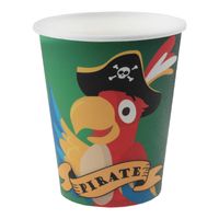Santex piraten thema feest wegwerp bekertjes - 10x stuks - 270 ml - karton - piraat themafeest - Feestbekertjes - thumbnail