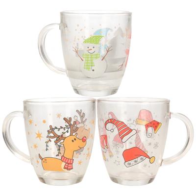 Kerst mokken set - 3x stuks - glas - feestelijke kerst prints mix - 3 soorten - vaatwasbestendig