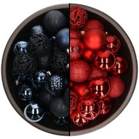 74x stuks kunststof kerstballen mix van donkerblauw en rood 6 cm - thumbnail