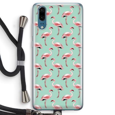 Flamingoprint groen: Huawei P20 Transparant Hoesje met koord