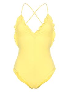 Ulla Johnson maillot de bain volanté à col v - Jaune