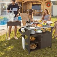 Grillwagen op Wielen Grilltafel met Roestvrijstalen Serveerwagen & 3 Planken & Kast & Kruidenrek