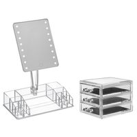 Make-up organizer set vakjes en lades 15,5 x 10,5 cm en een LED spiegel