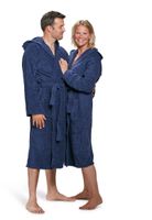 Marineblauwe badjas met capuchon - thumbnail
