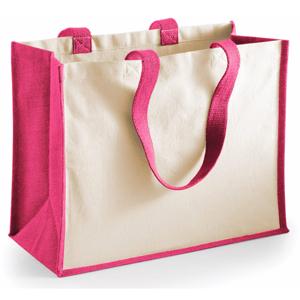 Jute katoenen boodschappentas - roze/naturel - 44 x 33 x 19 cm - 20 liter - draagtas