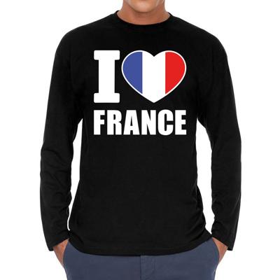 I love France supporter t-shirt - lange mouwen - voor heren - zwart - Frankrijk landen shirt