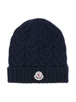 Moncler Enfant bonnet en maille torsadée à patch logo - Bleu - thumbnail