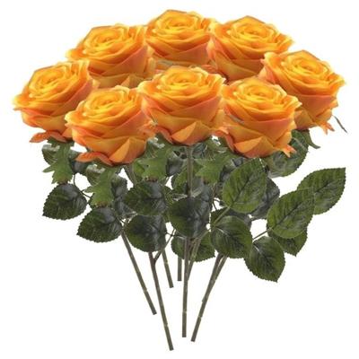 Kunstbloem roos Simone - 8x - geel/oranje - 45 cm - decoratie bloemen