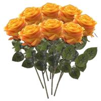 Kunstbloem roos Simone - 8x - geel/oranje - 45 cm - decoratie bloemen