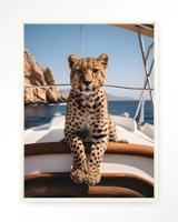 Urban Cotton Wandkleed 'Sailboat Cheetah' 80 x 110cm in Floating Frame - off white