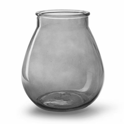 Bloemenvaas druppel vorm type - smoke grijs/transparant glas - H22 x D20 cm