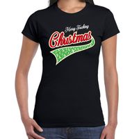 Fout kerst t-shirt merry fucking Christmas zwart voor dames - thumbnail