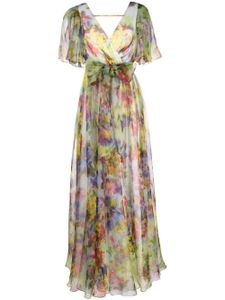 Badgley Mischka robe imprimée à col v - Multicolore