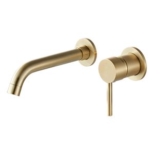 Wastafelkraan SaniClear Brass | Inbouw | Mengkraan | Incl.Inbouwdeel | Rond | Geborsteld Messing - mat goud