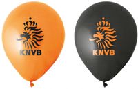 8x stuks Oranje en zwarte KNVB voetbal ballonnen