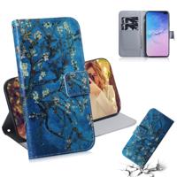 Abrikoos bloem patroon gekleurde tekening horizontale Flip lederen case voor Galaxy S10 Plus met houder & card slots & portemonnee