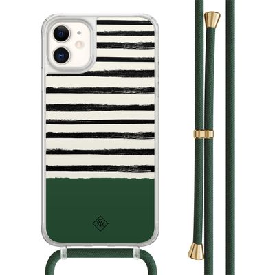 iPhone 11 hoesje met groen koord - Green stripes