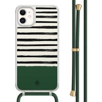 iPhone 11 hoesje met groen koord - Green stripes