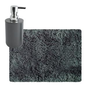 MSV badkamer droogloop tapijt - Langharig - 50 x 70 cm - incl zeeppompje zelfde kleur - donkergrijs - Badmatjes