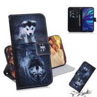 Wolf en hond patroon gekleurde tekening horizontale Flip lederen case voor Huawei Y7 Prime (2019)/Y7 Pro (2019)/genieten van 9 met houder & card slot