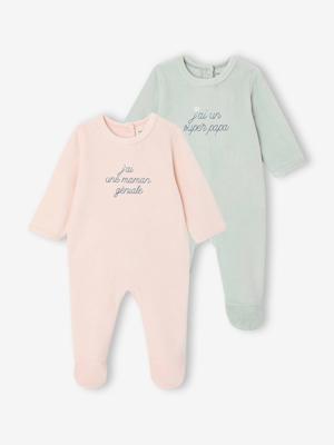Set van 2 pyjama's baby meisjes fluweel / velours rozen