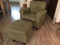 Leren fauteuil met houten poten - met hocker - groen leer - Echt leer, Klassiek, ontdek de vele Leersoorten en Kleuren bij ShopX