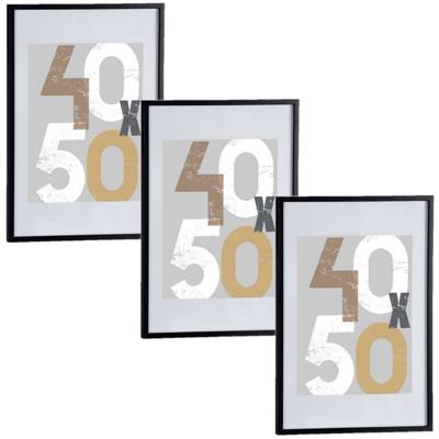 3x stuks houten fotolijst - zwart - 50 x 70 cm - fotolijstje - met passe-partout - decoratie