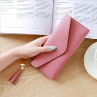 Lange portefeuille vrouwen portemonnees kwast mode Coin Purse kaarthouder portefeuilles vrouwelijke koppeling PU lederen portemonnee (donker roze)