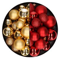 Kerstballen 60x stuks - mix goud/rood - 4-5-6 cm - kunststof - thumbnail