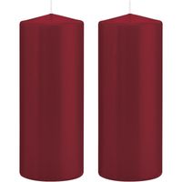 2x Kaarsen bordeauxrood 8 x 20 cm 119 branduren sfeerkaarsen   -