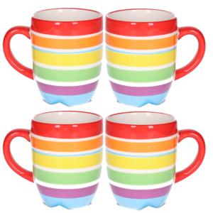 Koffiemokken Curacao - 4x stuks - Keramiek - multi kleuren - 300 ml - 8 x 11 cm - rood