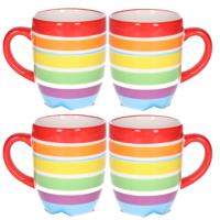 Koffiemokken Curacao - 4x stuks - Keramiek - multi kleuren - 300 ml - 8 x 11 cm - rood