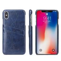 Fierre Shann retro olie Wax textuur PU lederen draagtas voor iPhone XS Max met kaartsleuven (blauw)