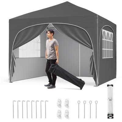 3 x 3 M Paviljoen met 4 Afneembare Zijwanden Tuinzelt incl. Roltas met 8 Haringen 4 Ankers Grijs