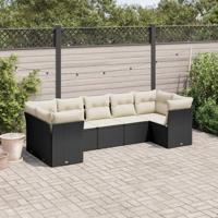 7-delige Loungeset met kussens poly rattan zwart