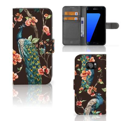 Samsung Galaxy S7 Edge | Telefoonhoesje | Met pasjeshouder | Pauw met Bloemen
