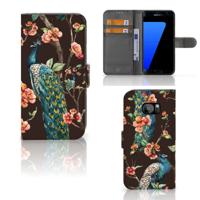 Samsung Galaxy S7 Edge | Telefoonhoesje | Met pasjeshouder | Pauw met Bloemen