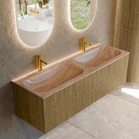 Badmeubel Mondiaz Kurve-Dlux | 140 cm | Meubelkleur Dusk | Wastafelkleur Arena | Solid surface | Wasbak beide zijden spoelbak | 2 kraangaten