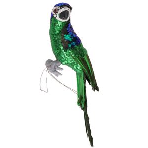 Kerstversiering grote groene glitter papegaai vogel 30 cm