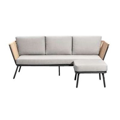 Loungebank Almeria 3-zits met hocker - naturel