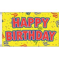 Happy Birthday verjaardag feest vlag - 150 x 90 cm - versiering - polyester