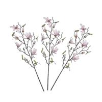 Mica Decorations Kunstbloem - 3x - magnolio beverboom - lichtroze - 80 cm