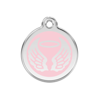 Angel Wings Pink roestvrijstalen hondenpenning medium/gemiddeld dia. 3 cm - Reddingo